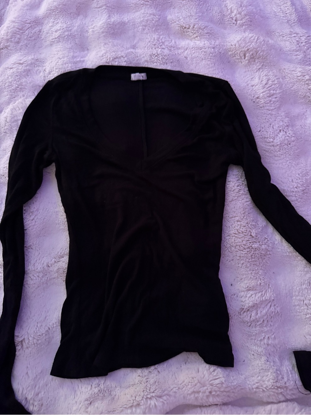 Garage Black Ribbed V-Neck Long Sleeve Top - Women